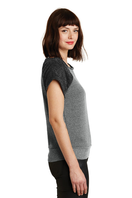 Raw Edge Short Sleeve Raglan Sweatshirt (Gray/Black)