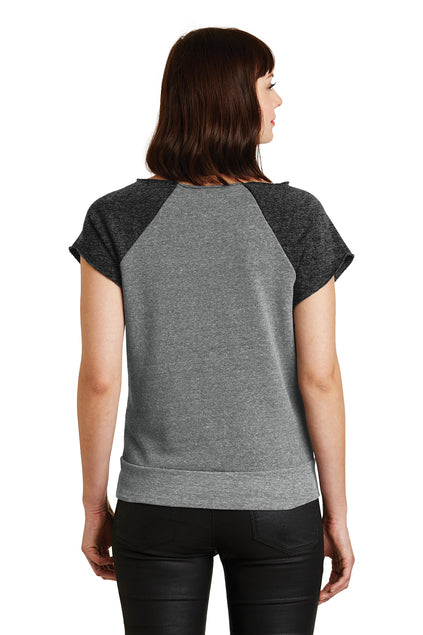 Raw Edge Short Sleeve Raglan Sweatshirt (Gray/Black)