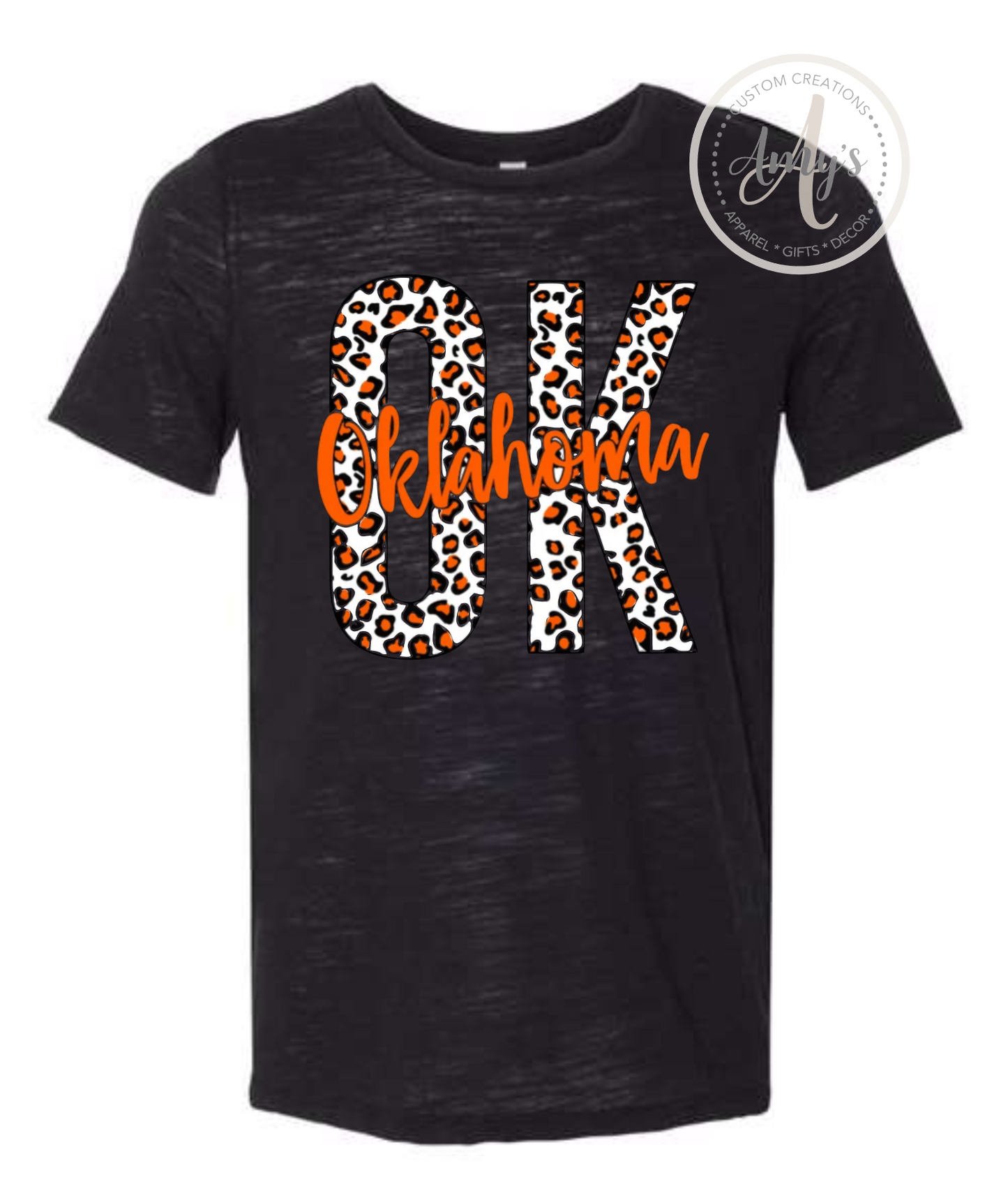 Black RELAXED Slub Tee ~ OK Orange Leopard