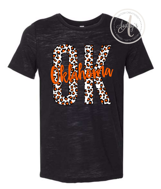 Black RELAXED Slub Tee ~ OK Orange Leopard