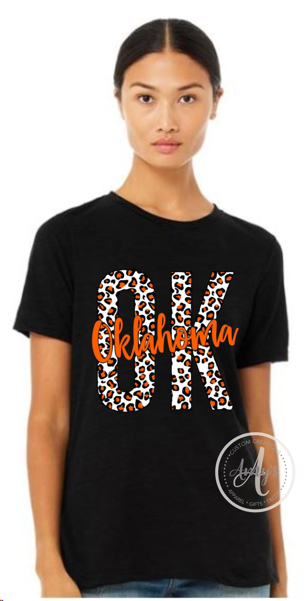 Black RELAXED Slub Tee ~ OK Orange Leopard
