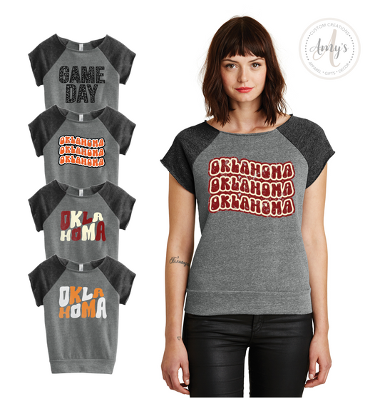 Raw Edge Short Sleeve Raglan Sweatshirt (Gray/Black)