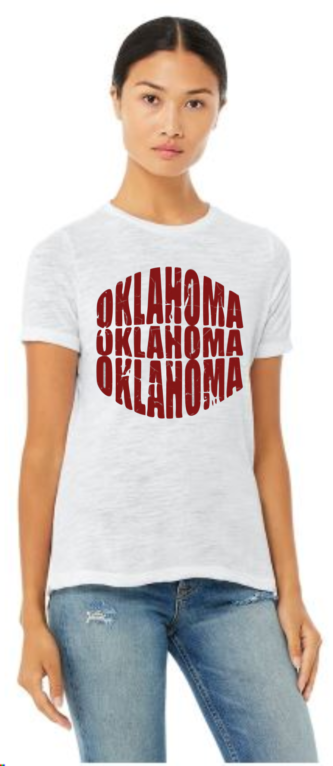 White RELAXED Slub Tee ~ OK Crimson
