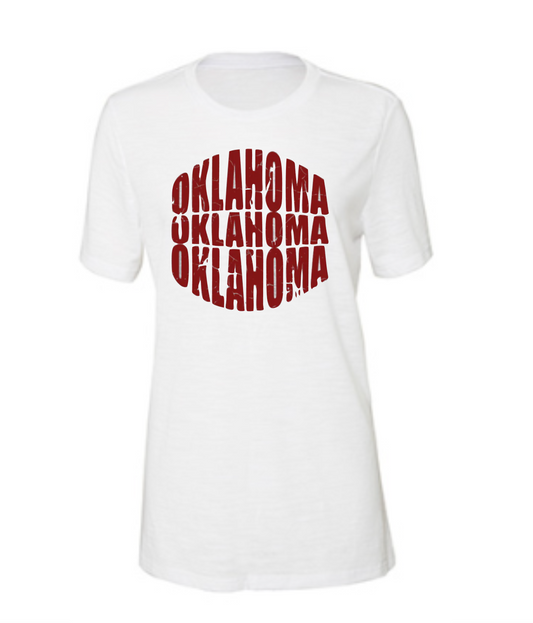 White RELAXED Slub Tee ~ OK Crimson